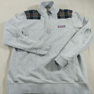 Vineyard Vines Womens Sweater Small Gray Pullover Plaid Tartan Zip Sweatshirt